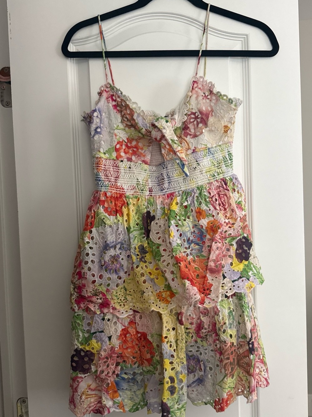 Alice + Olivia Multicolor Floral Eyelet Mini Dress - White Base